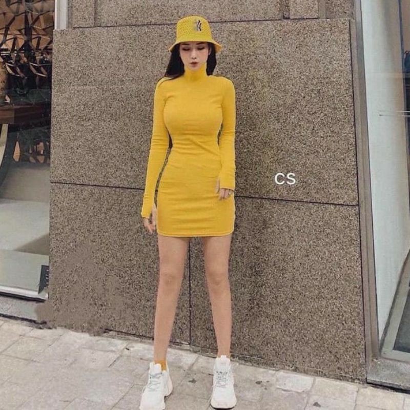 [Mã FAMAYWA2 giảm 10K đơn 50K] ĐẦM BODY CỔ LỌ TAY DÀI [ TAY KHÔNG XỎ NGÓN ]