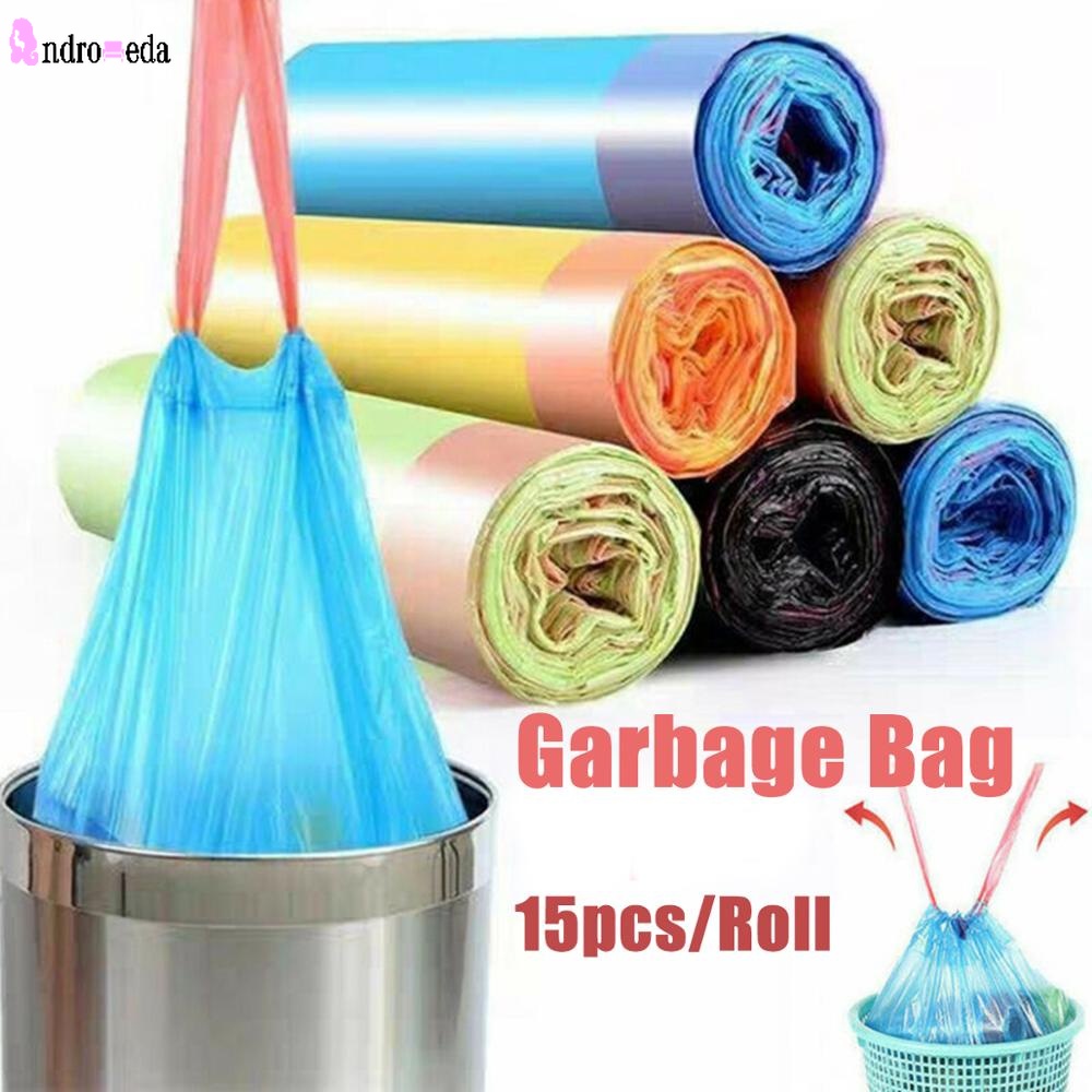 Cuộn 15 Túi Đựng Rác Bằng Nhựa Có Dây Rút Màu Sắc Tiện Dụng