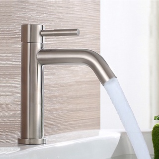Vòi rửa mặt 1 đường nước inox 304 cao cấp vòi lavabo lạnh vòi cong kiểu TRÒN STN-601