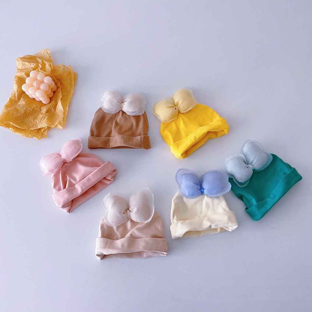 Mũ Cotton Phối Ren Đính Nơ 3D Dễ Thương Dành Cho Trẻ Nhỏ 0-1 Tuổi