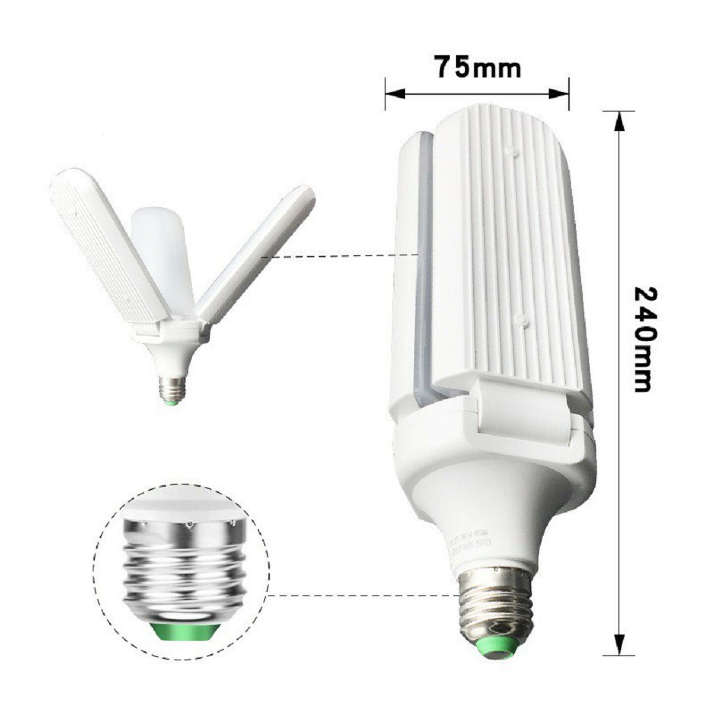 Bóng đèn LED cánh quạt xếp ánh sáng trắng - Bóng đèn led hình 4 cánh quạt 65w siêu sáng - Bảo hành 12 tháng | BigBuy360 - bigbuy360.vn