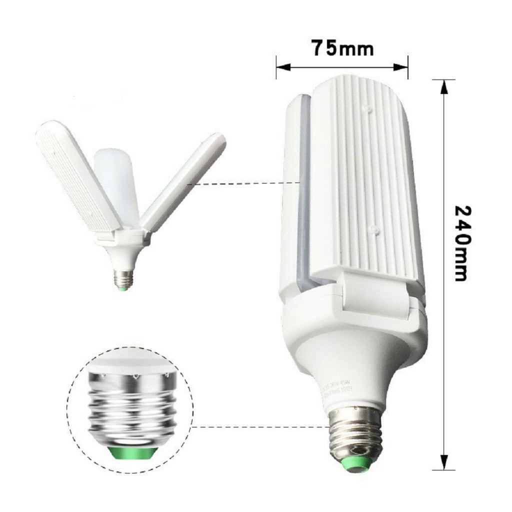 Bóng đèn LED cánh quạt xếp ánh sáng trắng - Bóng đèn led hình 4 cánh quạt 65w siêu sáng - Bảo hành 12 tháng