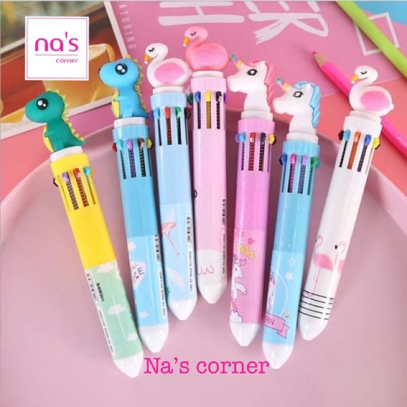 Bút bi 10 ngòi hình thú khủng long nhiều màu dễ thương