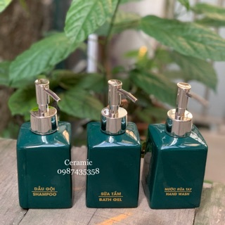 Combo bộ 3 chai sữa tắm, dầu gội, rửa tay gốm sứ Bát Tràng