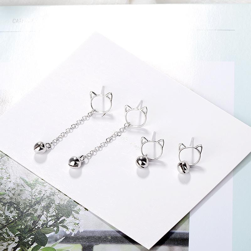 Khuyên tai lục lạc mèo bông tai bạc phụ kiện nam nữ phong cách Hàn Quốc Unisex