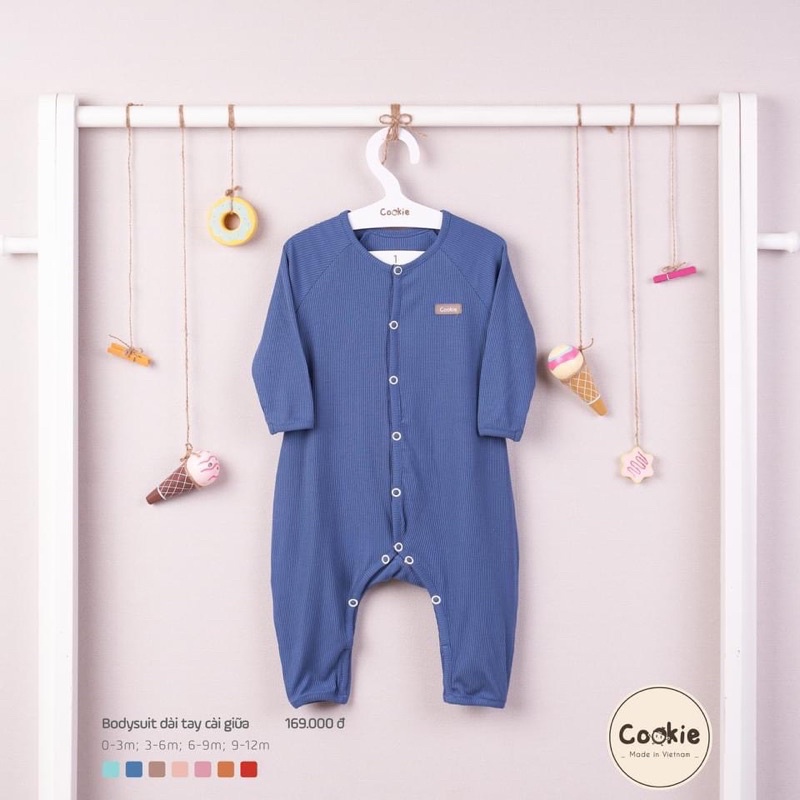 Cookie - Bodysuit không tất dài tay cài giữa cotton tăm mềm mát cho bé