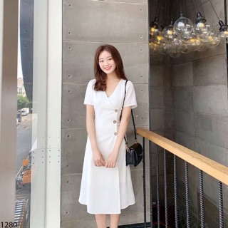 -Đầm trắng công sở đắp tà