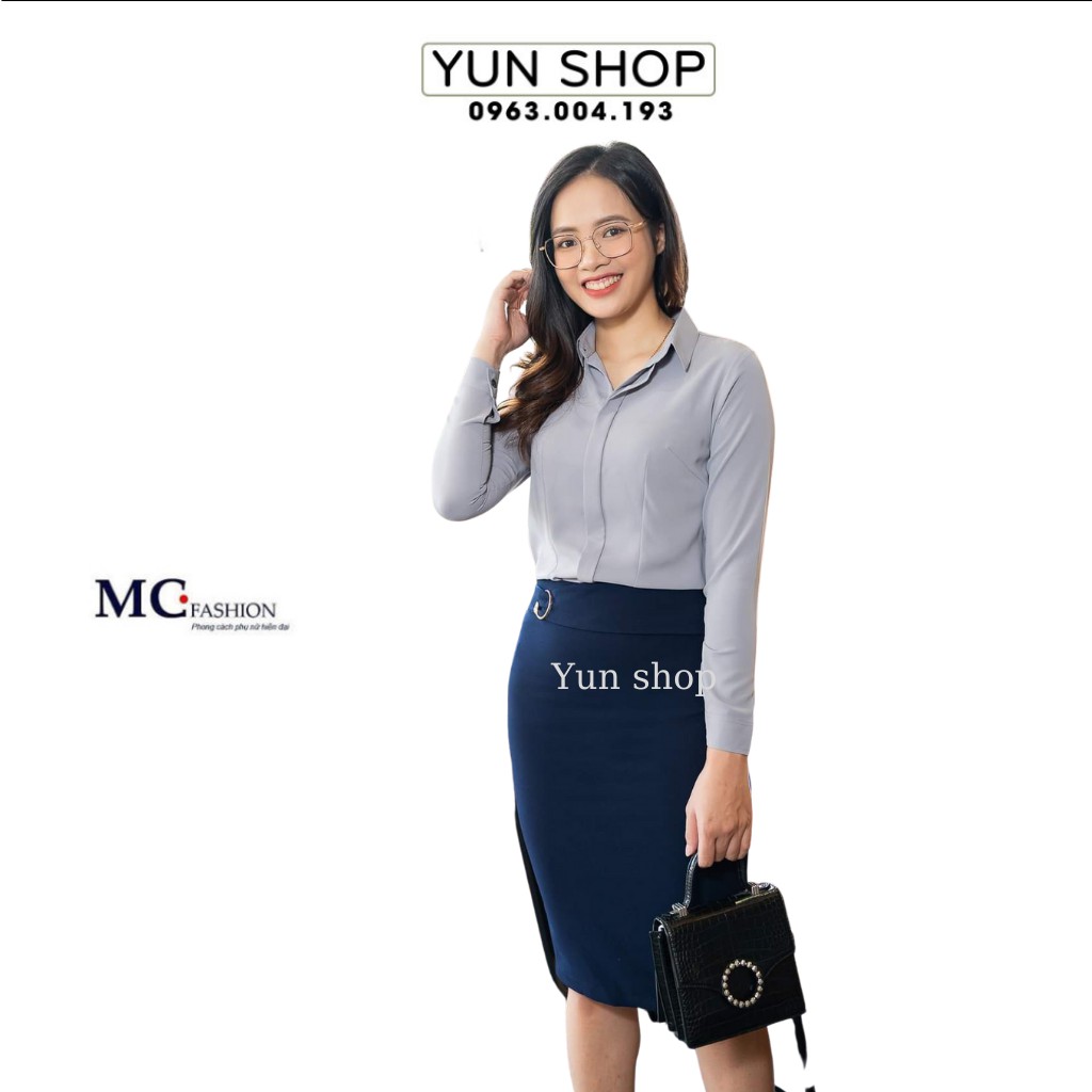 Áo Sơ Mi Nữ  cao Cấp,Áo sơ Mi Nữ Thời Trang Công Sở đẹp, Áo Kiểu Dài Tay Trơn Màu Xám Chuẩn Hãng Mc Fashion A686