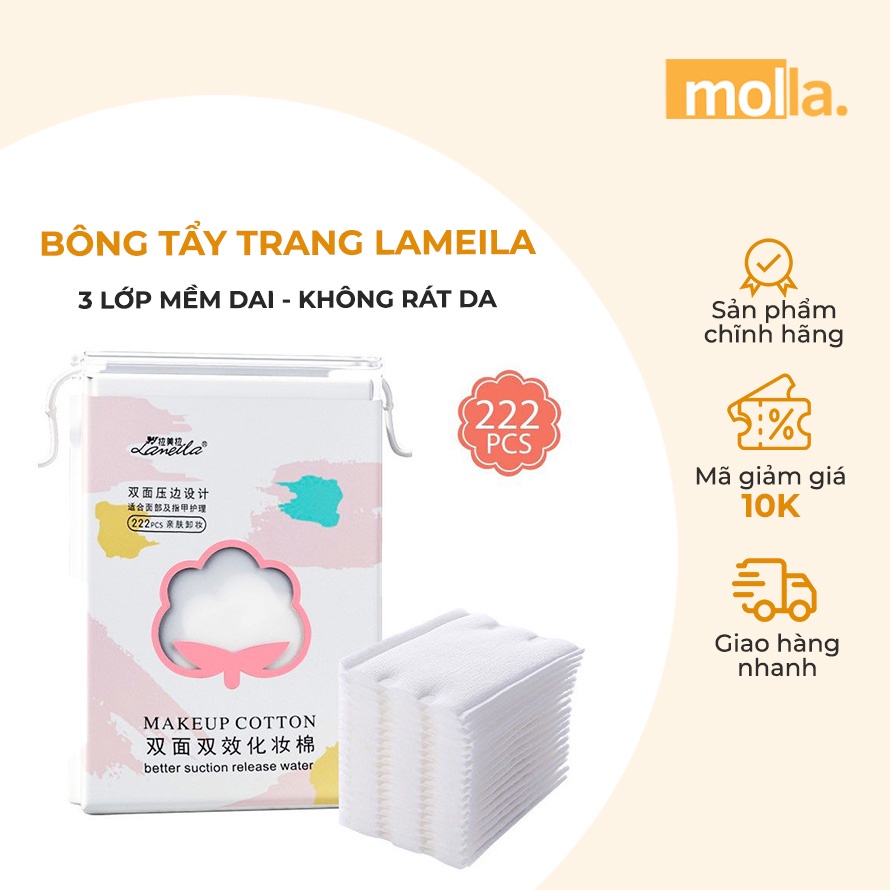 Bông Tẩy Trang Lameila Hồng 222 miếng Cotton Pads Mềm Dai Mẫu Mới Nhất