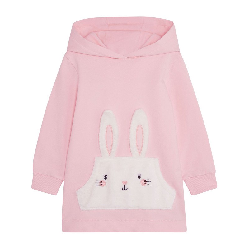 Mã S0869 Áo/váy Hoodie có mũ dáng dài họa tiết thỏ bông màu hồng ngọt ngào của Litlte Maven cho bé gái