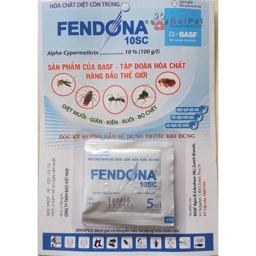 Thuốc diệt muỗi, kiến, gián, bọ chét FENDONA 10SC gói 5ml