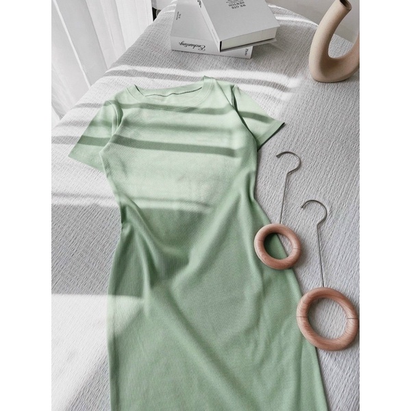 Đầm thun gân body xanh bơ