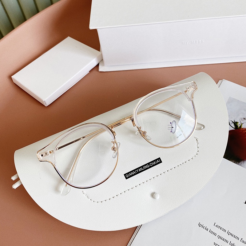 Kính cận nam nữ thời trang cao cấp gọng tròn mắt mèo không độ chống ánh sáng xanh phong cách Hàn Quốc đẹp HANASO 048