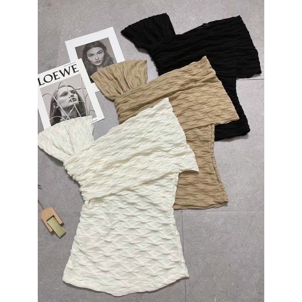 Áo thun xốp kiểu lệch vai body tôn dáng