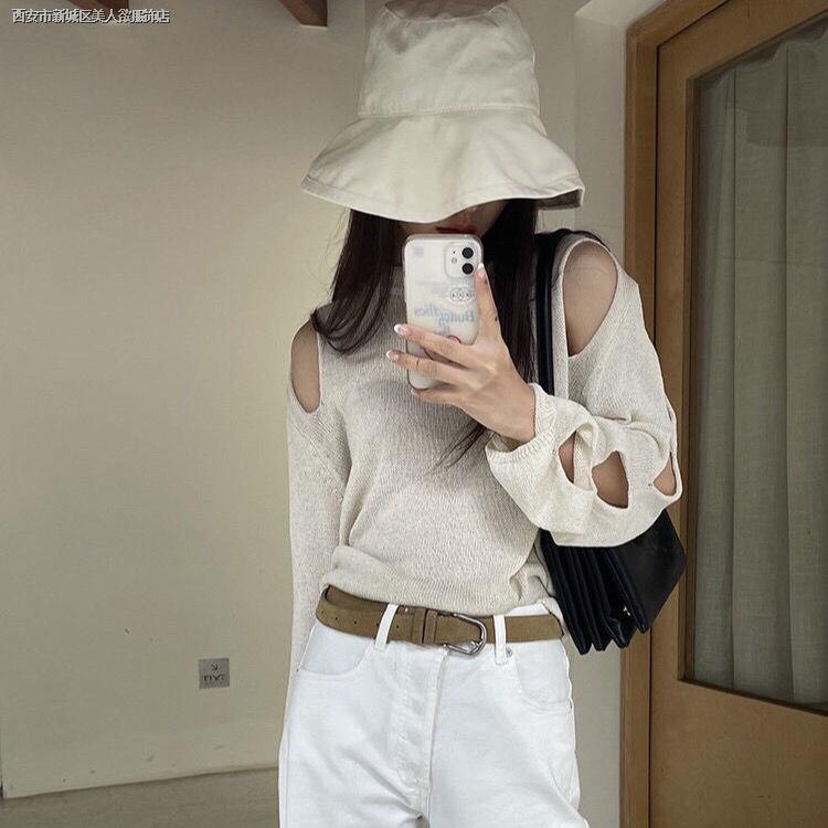Áo Dệt Kim Chui Đầu Cổ Tròn Dáng Rộng Thiết Kế Rách Thời Trang Mùa Hè Năm 2021 Cho Nữ