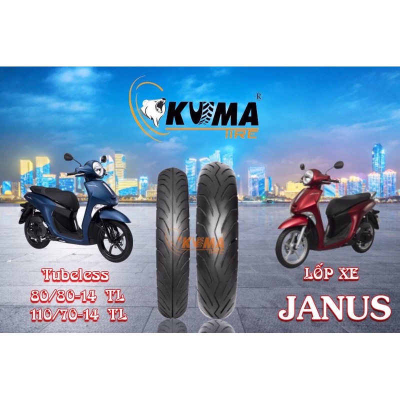 Lốp  xe Yamaha Janus Kuma 80/80-14 TL và 110/70-14 TL