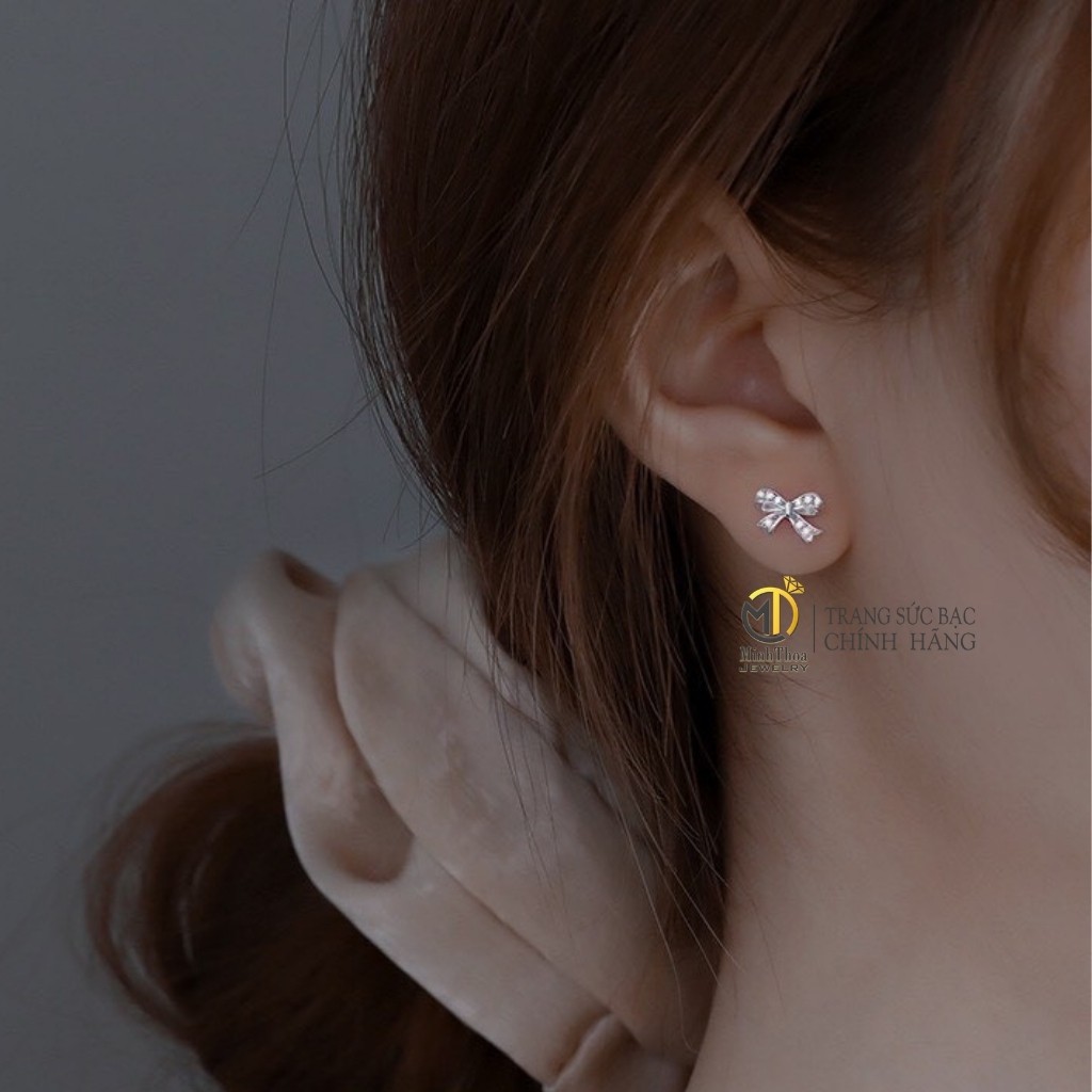 Khuyên tai nữ bạc đẹp ,bông hoa tai nơ bạc trang sức phong cách Hàn Quốc Minh Thoa JEWELRY