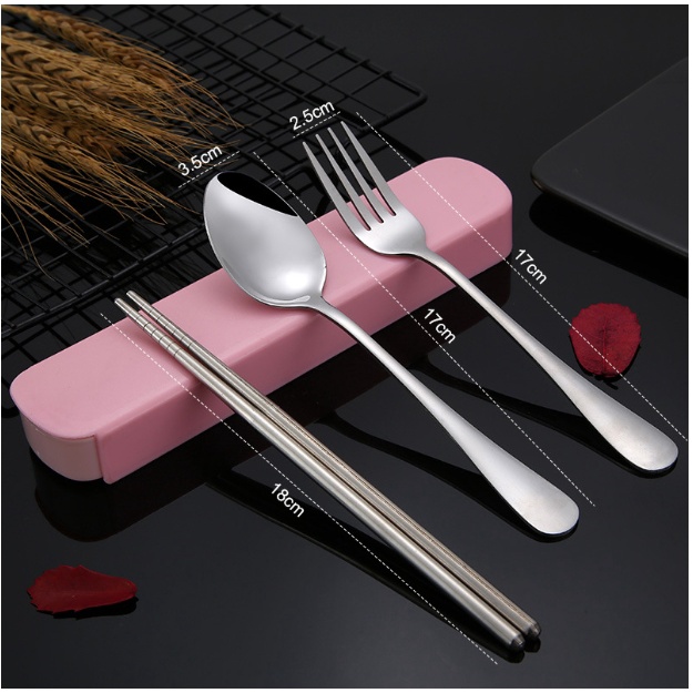 Bộ Muỗng Đũa Dĩa Thìa Inox 304 Cho Dân Văn Phòng, Sinh Viên, Đi Picnic Dã Ngoại