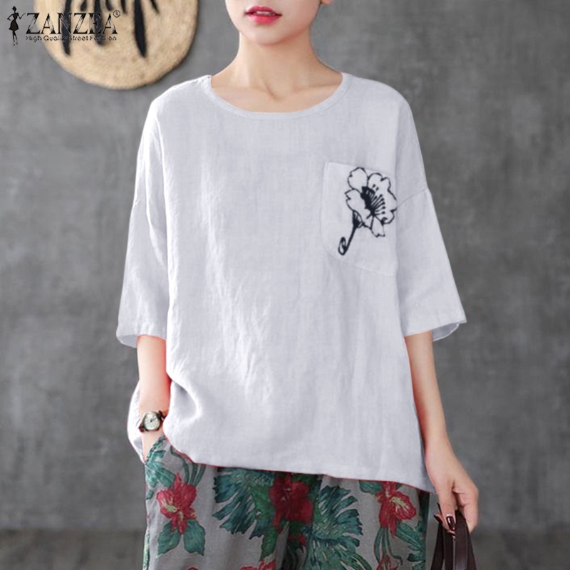 Áo nữ ZANZEA tay lửng cổ tròn thêu hoa thời trang