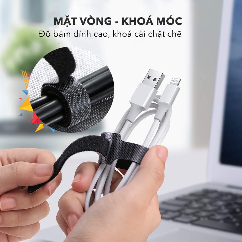 10 Dây Băng Gai Velcro Cuốn Gọn Dây Điện, Dây Cáp Điện Thoại, Macbook, iPad, Laptop