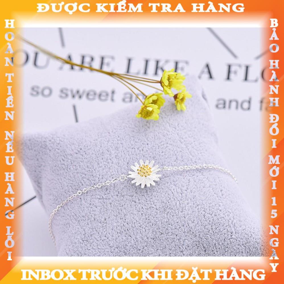 VÒNG TAY DÂY XÍCH MÀU BẠC THÁI HOA CÚC CHUẨN XI SÁNG LONG LANH trangiang