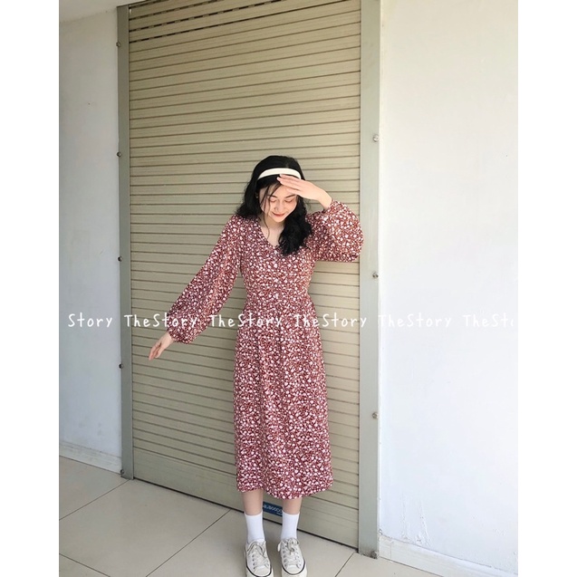 Đầm hoa dáng dài cổ tròn  D568