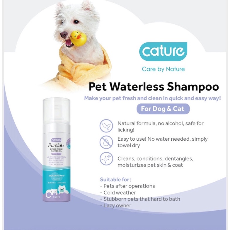 Sữa tắm khô dạng bọt CATURE PURELAB RINSE FREE cho Chó Mèo 150ml - Chăm sóc sức khoẻ thú cưng Gogi MEOW MART