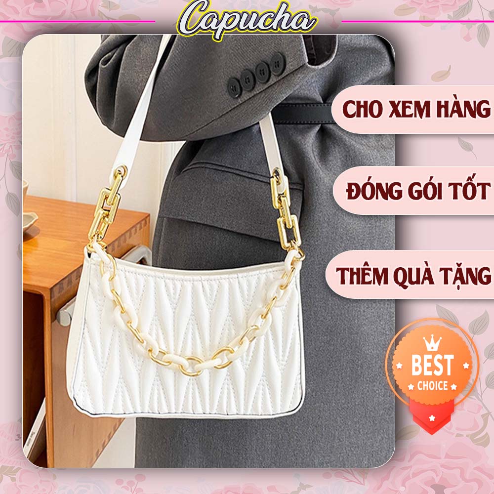 Túi kẹp nách đeo chéo đeo vai nữ trần chéo xích 2 màu rất đẹp Capucha T25