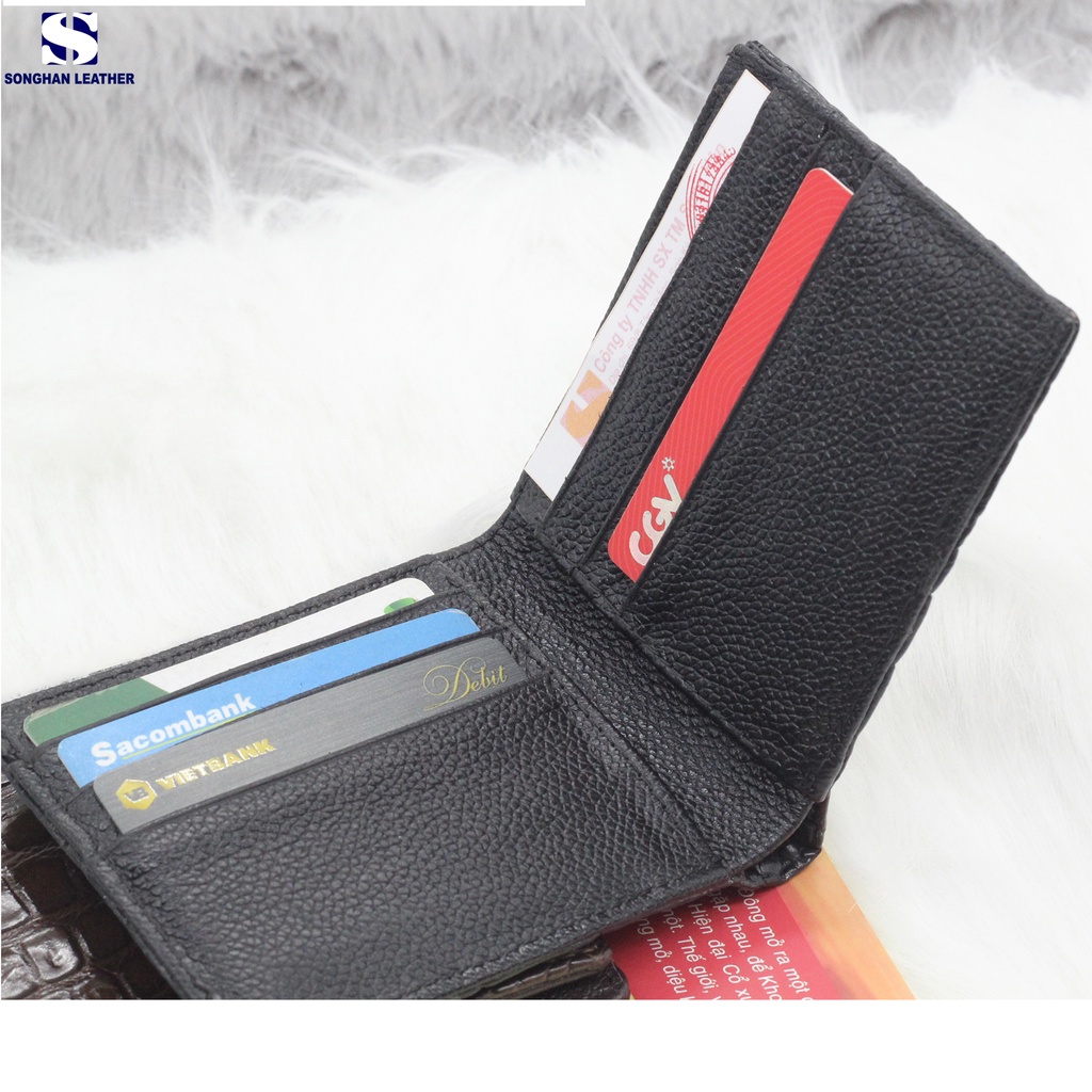 ví da nam, ví nam ngang da cá sấu vân bụng cao cấp đen, xanh, nâu SH099 BH 12 THÁNG