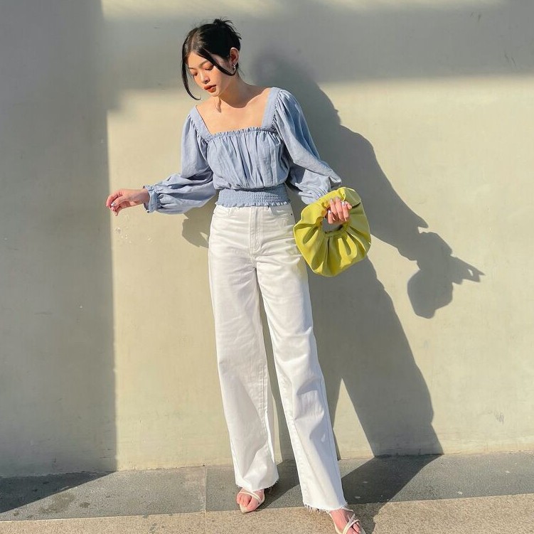 Quần jeans ống suông trắng đen (Trắng/ Đen) - GD24