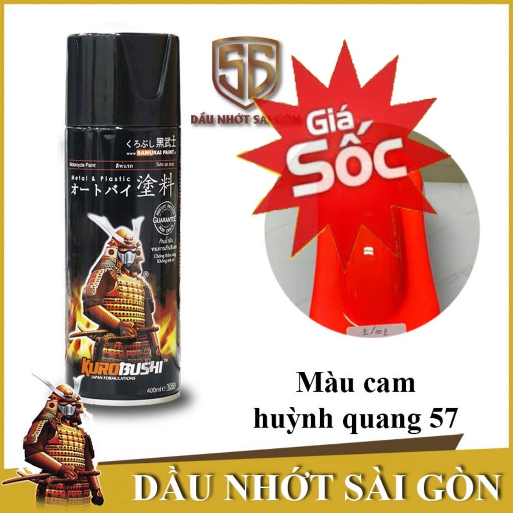 Samurai 57 - Sơn xịt xe máy màu ĐỎ huỳnh quang  _ Fluorescent RED   sơn mâm xe máy và nhựa . - Samurai Sài Gòn.