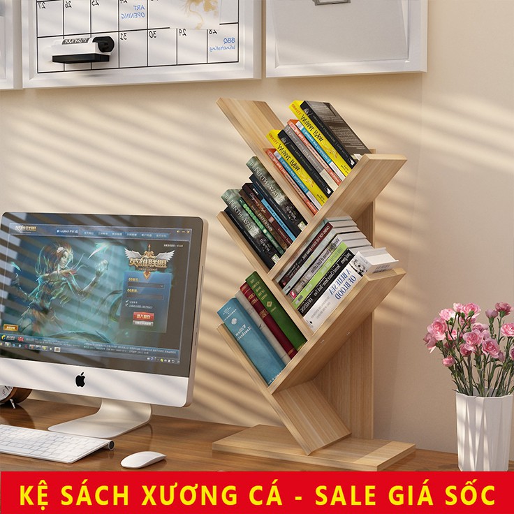 Kệ sách hình cây 5 tầng KS105 (Trắng | Trắng đen | Đen | Vân gỗ) ( Gỗ ép chống nước )