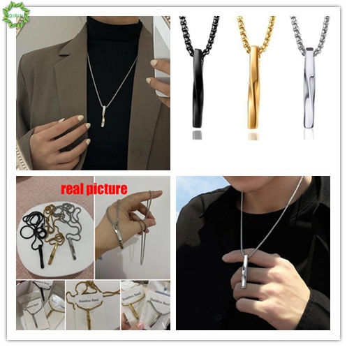 Cod Qipin Simple Men Women Punk Spiral Rectangle Geometry Pendant Necklace Steel Chain Couple Jewelry Gifts