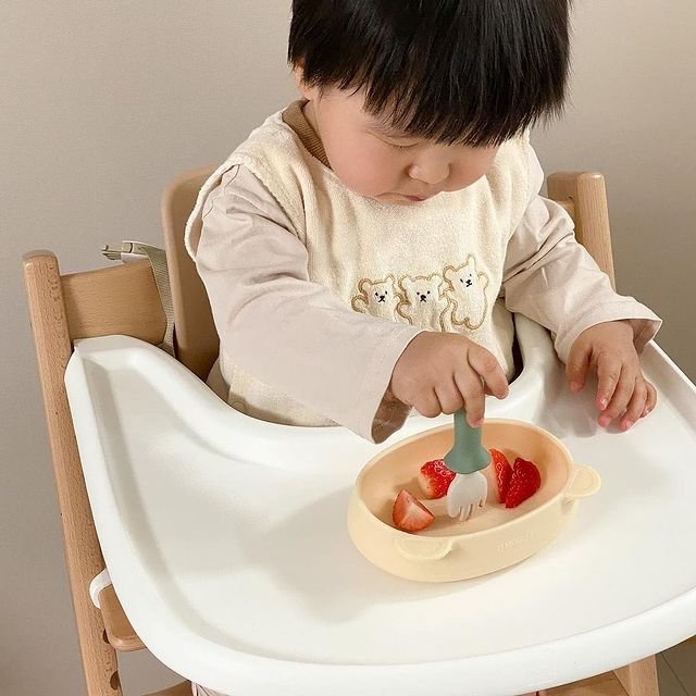 [BLUE MAMA] BÁT/ ĐĨA ĂN DẶM HÌNH GẤU SILICON