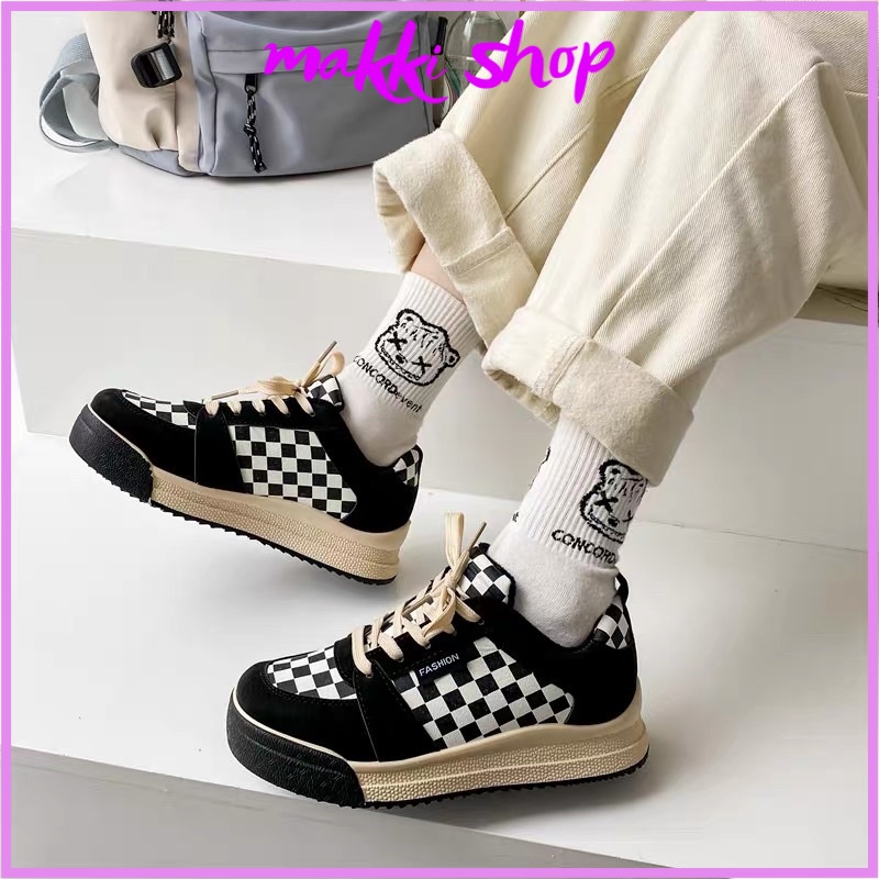 Giày thể thao nữ caro đế nâu, giày nữ đẹp cao cấp giá rẻ MAKKI SHOP TD304