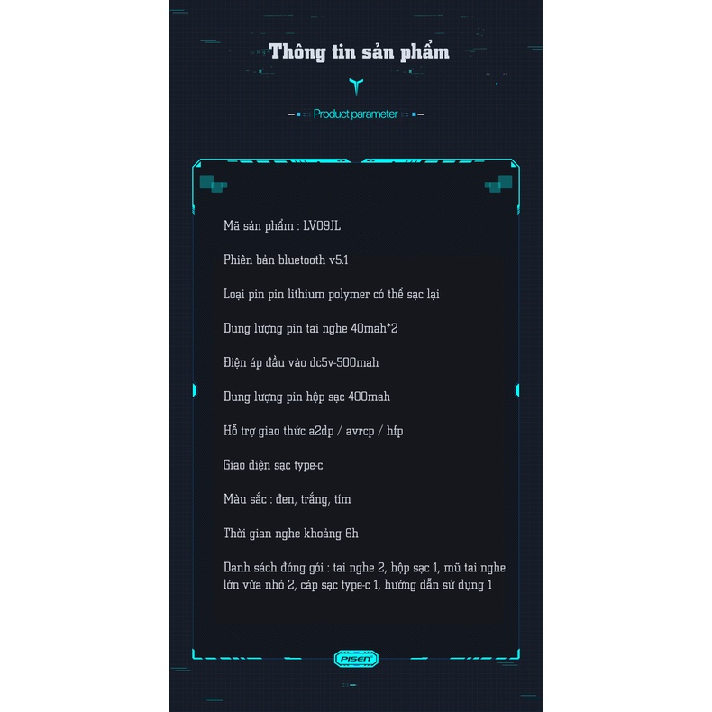 Tai nghe gaming bluetooth PISEN X Pods Pro Gaming,kết nối bluetooth 5.1,sử dụng hơn 6h liên tục,độ trễ thấp-BH 18 tháng