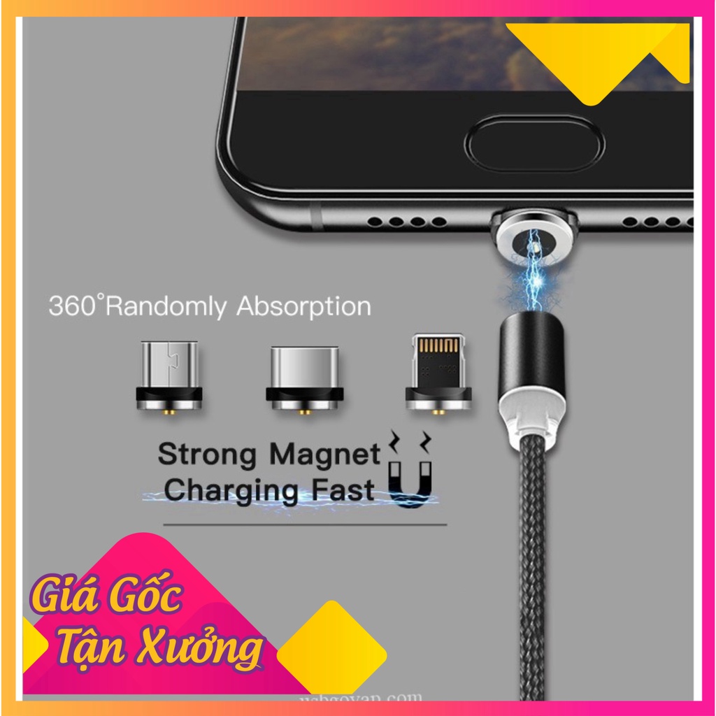 Big sale Cáp sạc từ nam châm 3 đầu Android và iPhone 360 độ Dây Dù Siêu Bền Dumbo Store