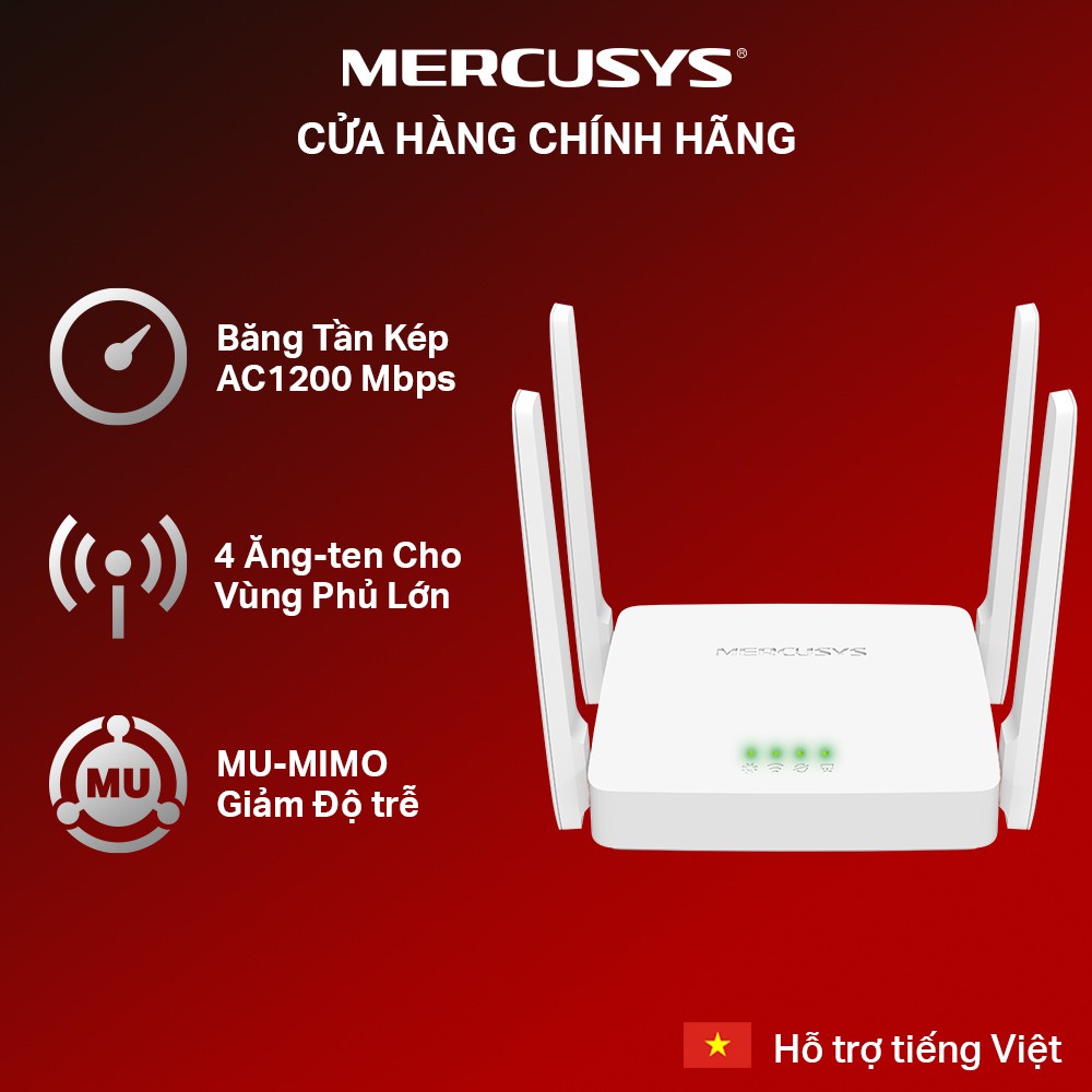Bộ Phát Wifi Mercusys AC10 Băng Tần Kép Chuẩn AC 1200Mbps