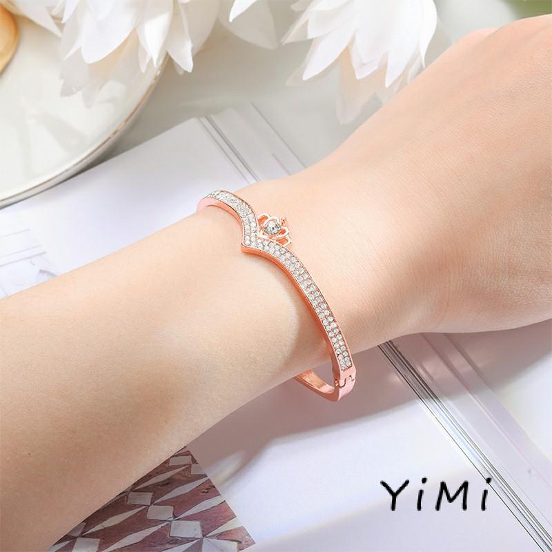 【Chất lượng sang trọng】Vòng Tay Đính Đá Kim Cương Hình Vương Miện Trái Tim Thời Trang Cho Nữ