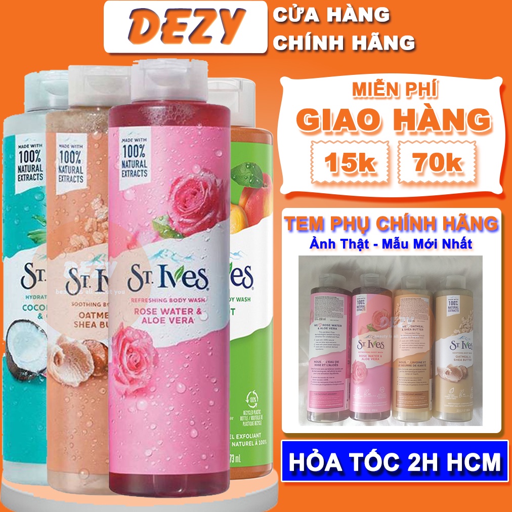 [HÓA ĐƠN+TEM PHỤ] Sữa Tắm St ives Sữa Tắm Trắng Da - Tinh Chất Chăm Sóc Da Massage Body Dưỡng Ẩm Cùng Bông Tắm Dezy