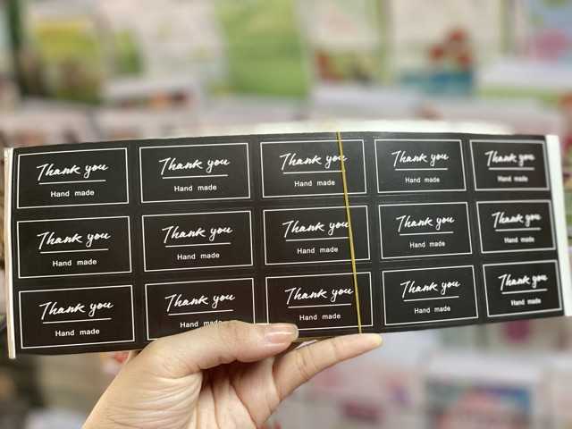 15 cái tem dán chữ nhật Thank you đen để dán hộp hoặc túi bánh các loại