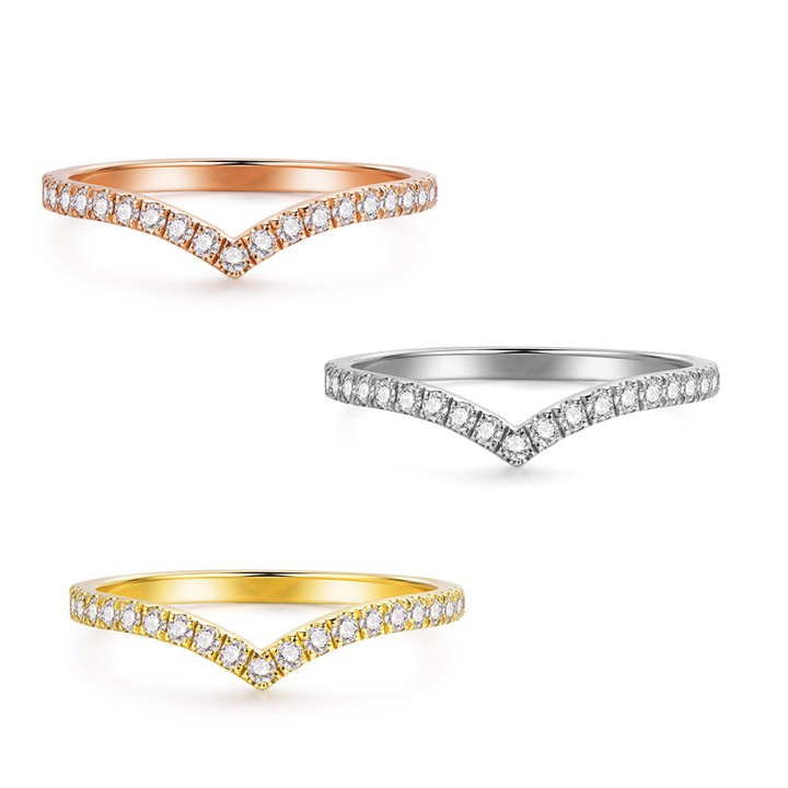 Nhẫn titan kiểu chữ V đính đá lấp lánh không gỉ WR2307