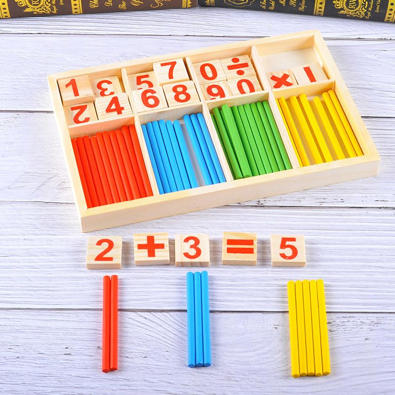Đồ chơi toán học bộ que tính + số+ dấu bằng gỗ cơ bản phát triển trí tuệ cho bé