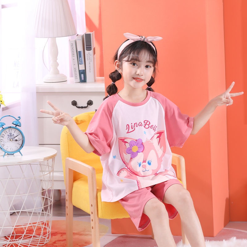Bộ Đồ Ngủ cotton Tay Ngắn Màu Trơn Mỏng Nhẹ Họa Tiết Xe Tải Dễ Thương Cho Bé Gái