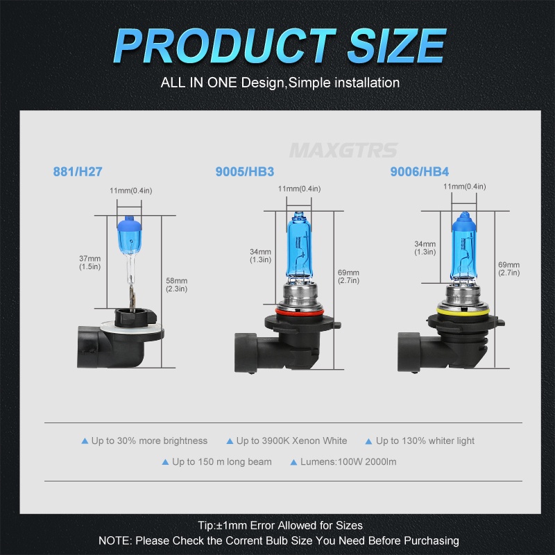 Set 2 Đèn Pha Halogen 100W H1 H7 H4 H8 H11 9005 HB3 9006 HB4 5000K Thay Thế Cho Xe Hơi