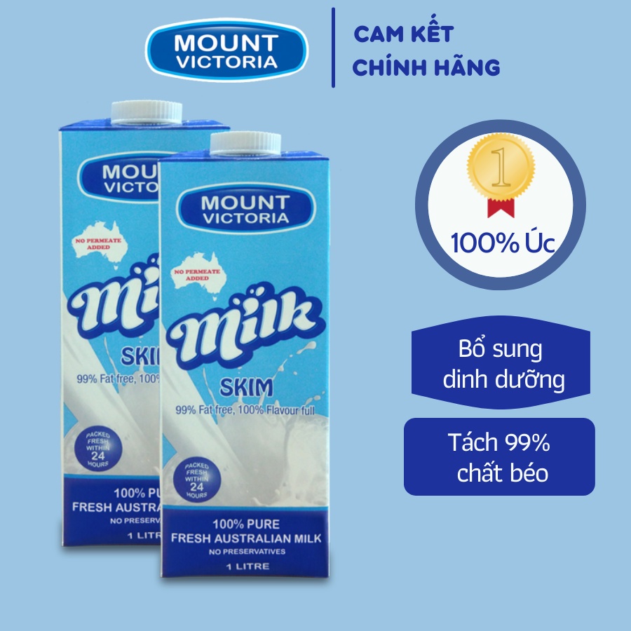Thùng 12 Hộp Sữa Tươi Tiệt Trùng Tách Béo Skim Amount Victoria 1 Lít, Nhập Khẩu Từ Úc