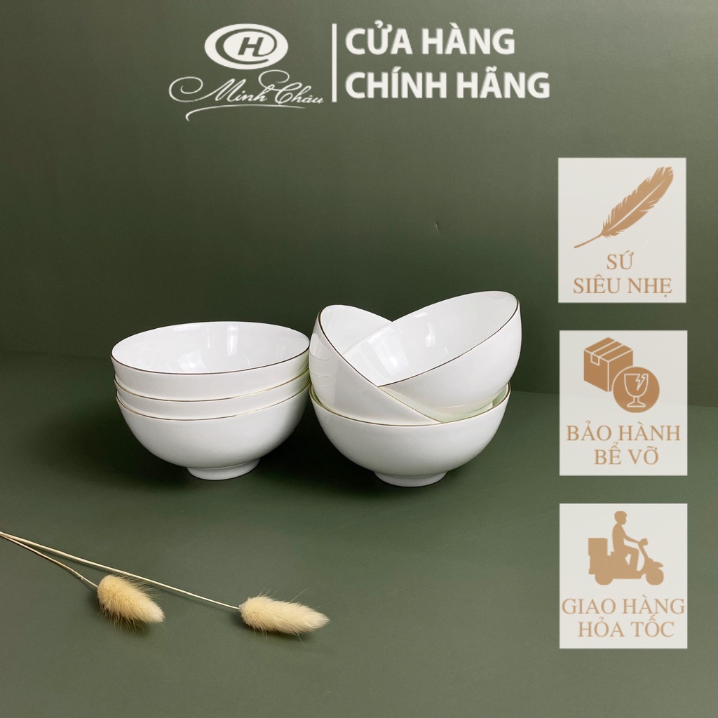 [Sứ Siêu Nhẹ] Bộ Bát Cơm Sứ Xương Viền Vàng - C02 - Sứ Minh Châu