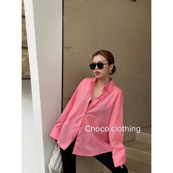 Áo somi tay dài nữ màu hồng carot ngọt ngào (Ảnh tự chụp) | BigBuy360 - bigbuy360.vn