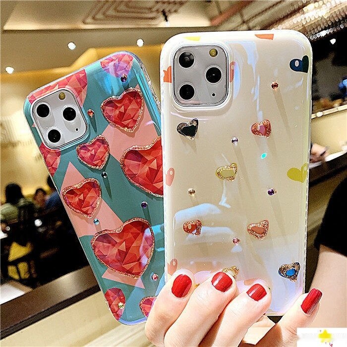 Ốp Lưng Trái Tim Đính Đá Cho Điện Thoại iPhone 7 8 x xr xs 11 12 13 14 pro max