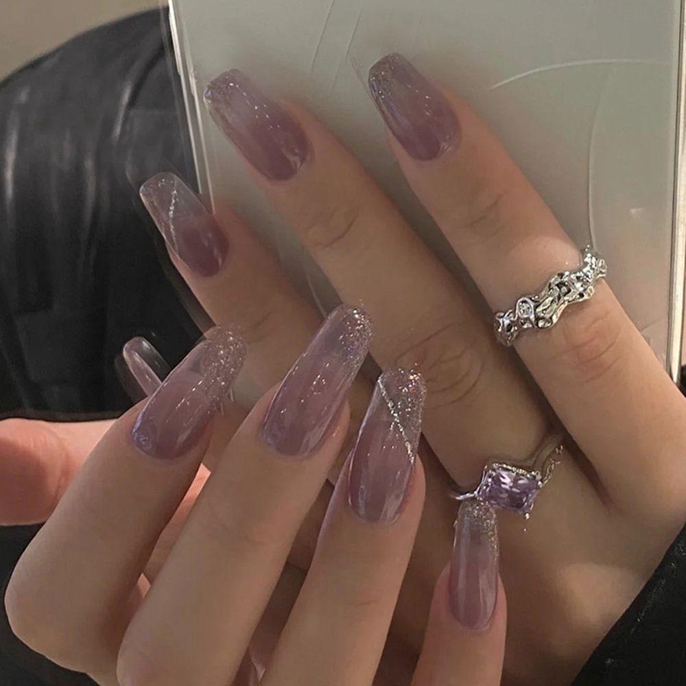 Hộp 24 Móng Tay Giả Ngắn / Tròn / Vuông Che Phủ Toàn Diện Thời Trang